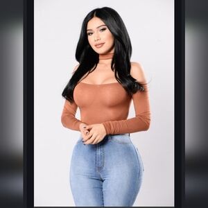 Fashion Nova Terracotta Long Sleeve Bodysuit
